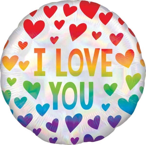 18" I Love You Iridescent Rainbow Hearts